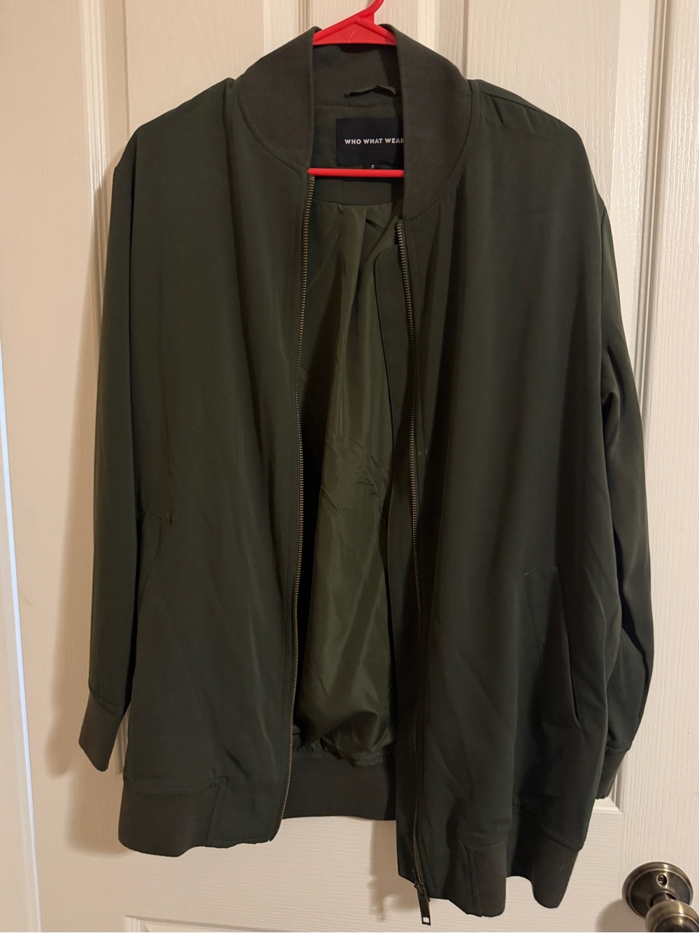 Who What Wear Olive Bomber Jacket in Deep Olive Green
